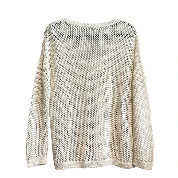 Caroll Paris Metallic Open Knit Linen Blend V-Neck Sweater Cream XS - Picture 3 of 14